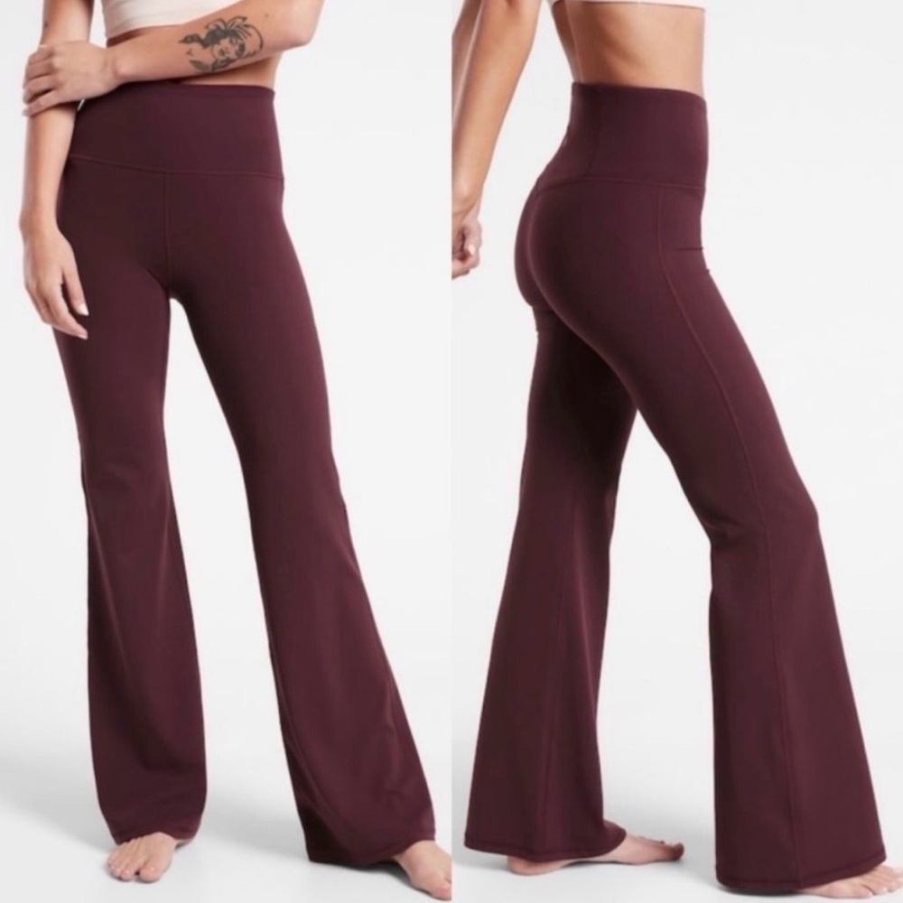 Athleta Elation Flare Pants Small Burgundy Maroon Yoga‎ Gym Athleisure Casual